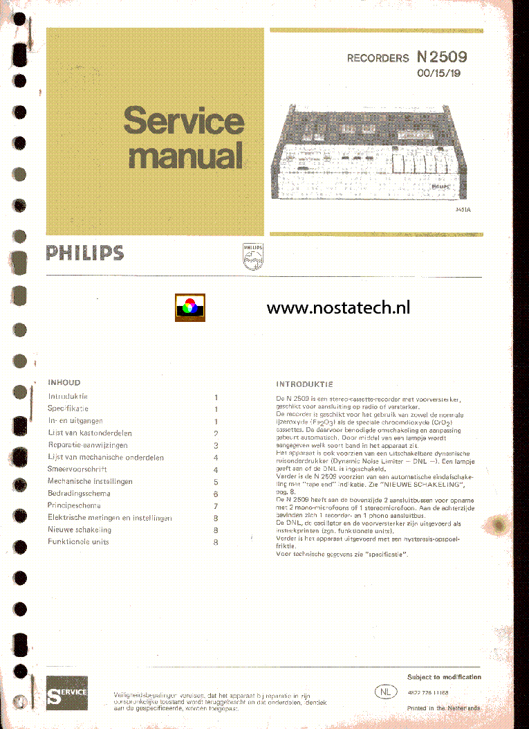 PHILIPS N2509-00-15-19 SM service manual (1st page)