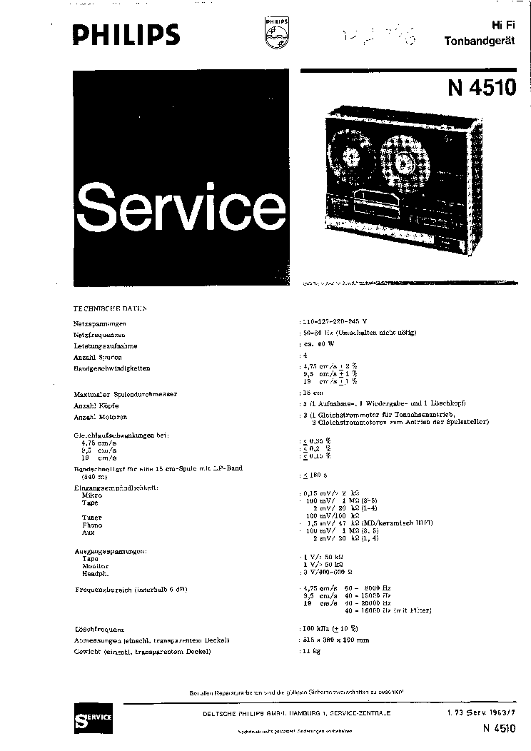 Philips Service Manual für Tonband N 4511  Copy 