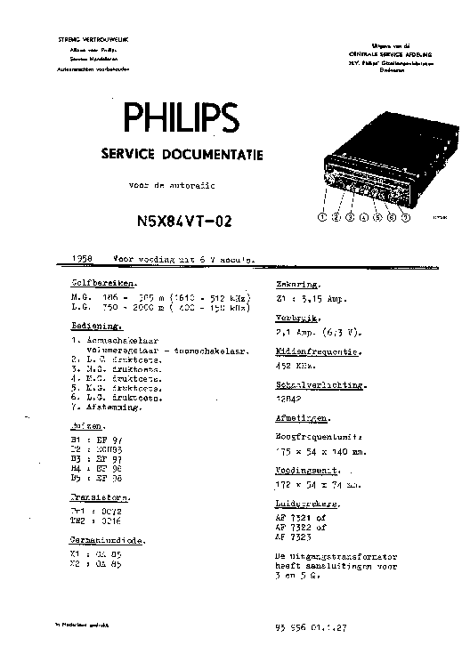 PHILIPS N5X84VT-02 AUTORADIO 1958 SM service manual
