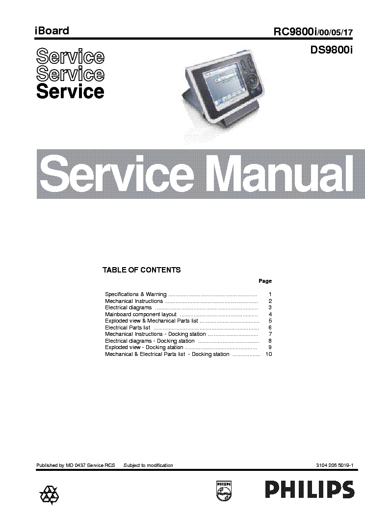 PHILIPS RC9800I 310420550191 DOCKING STATION service manual (1st page)