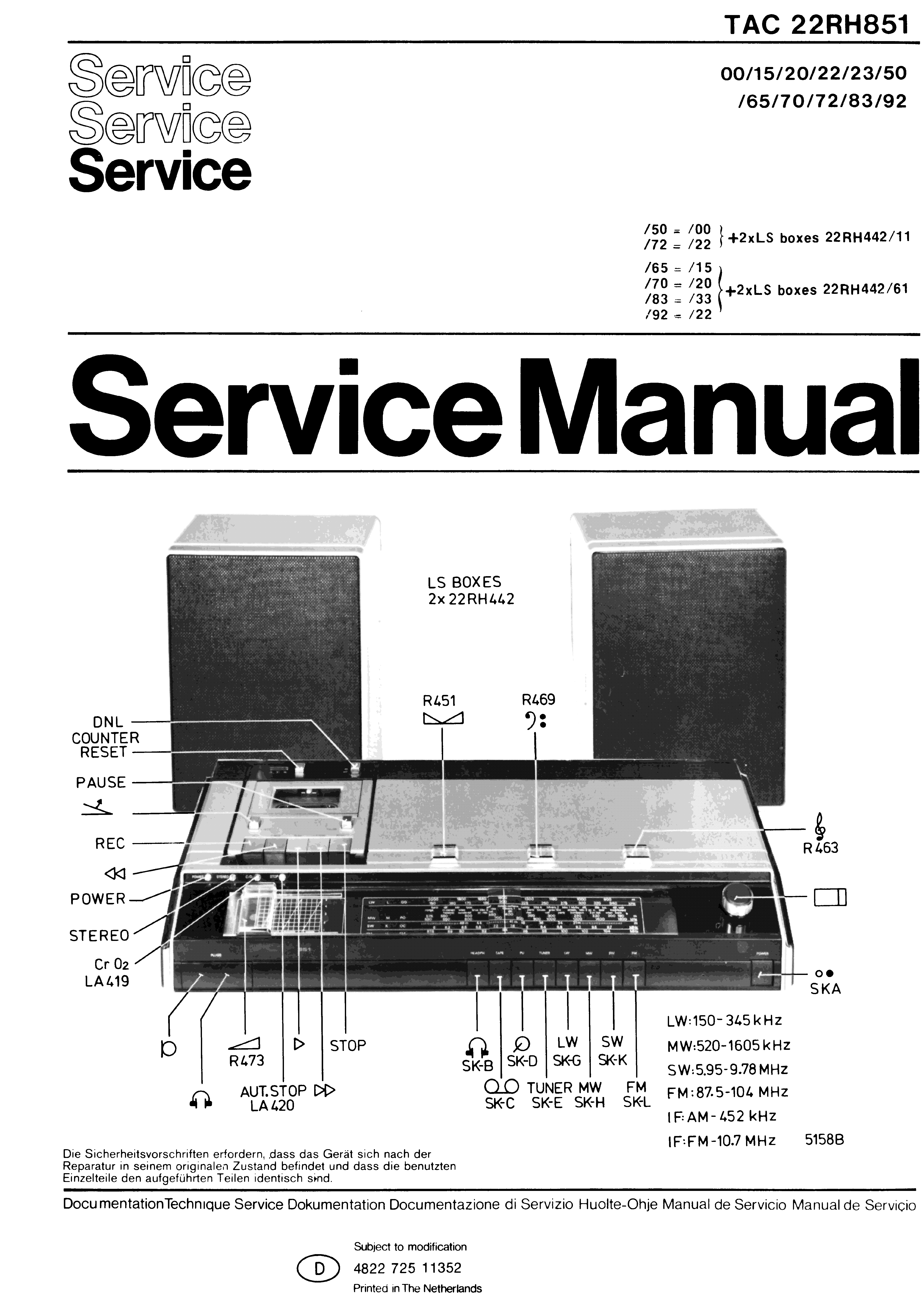 PHILIPS TAC 22RH851 SM service manual (1st page)