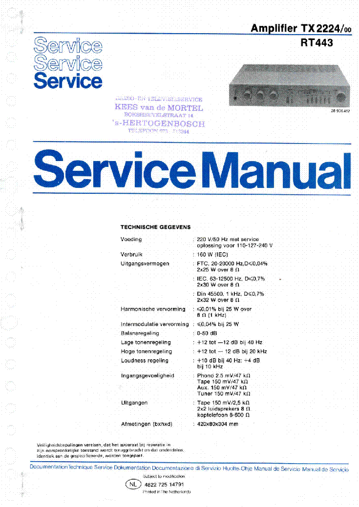 PHILIPS TX2224-00 RT443 SM ERRES service manual (1st page)