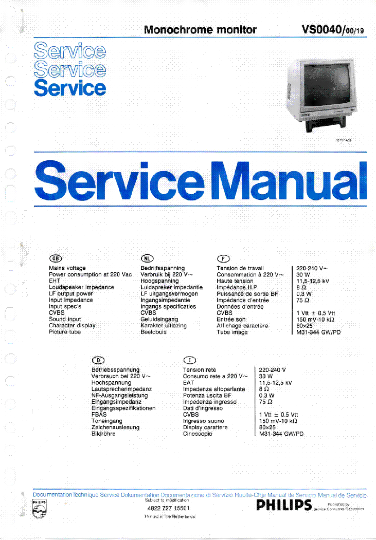 PHILIPS VS0040 SM service manual