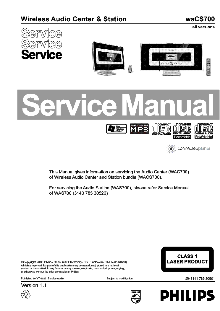 PHILIPS WA-CS700 ALL-SERIES SM service manual (1st page)