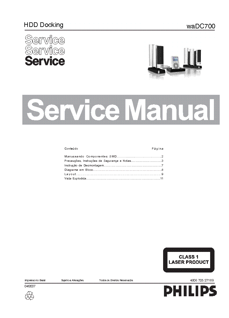 PHILIPS WADC700 480672527169 HDD DOCKING SM service manual (1st page)