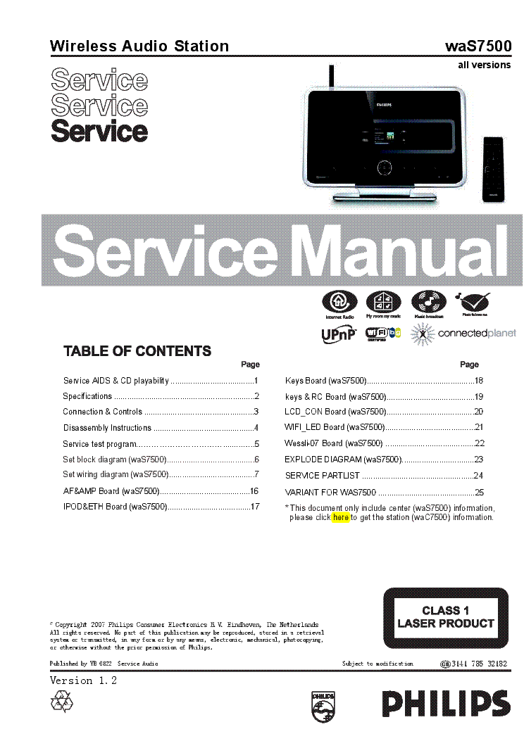 PHILIPS WAS7500 SM service manual (1st page)
