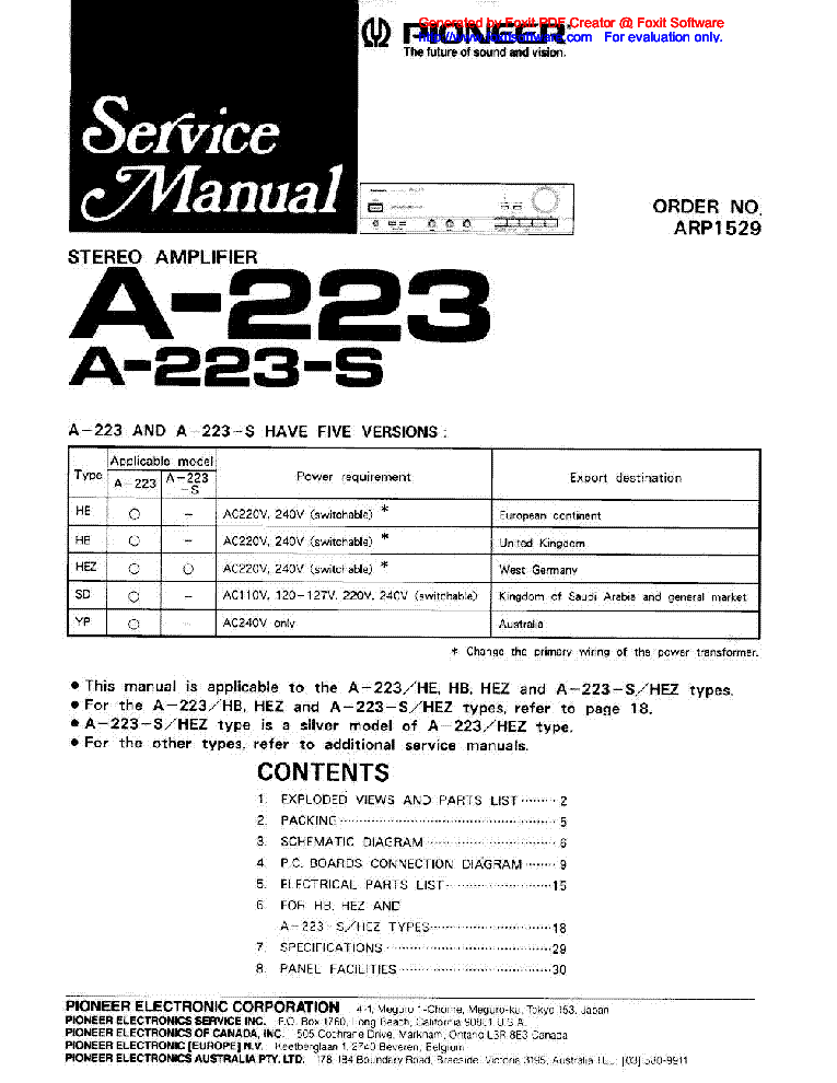 PIONEER A-223 A-223S SM service manual (1st page)