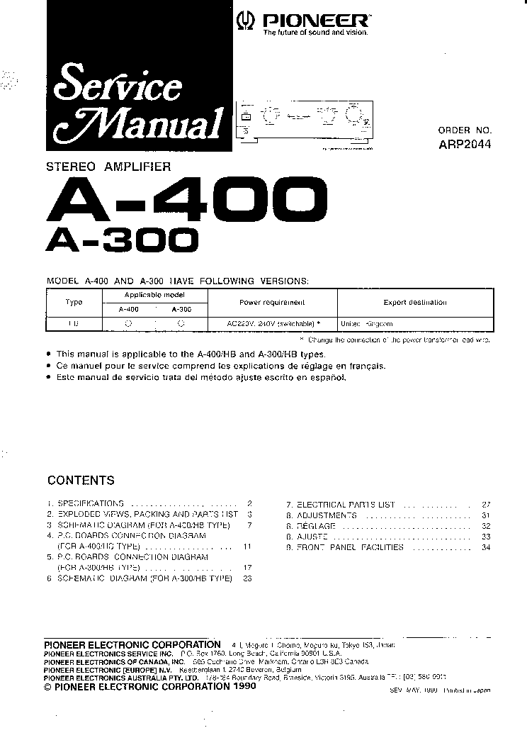 PIONEER A-300 A-400 SM service manual (1st page)