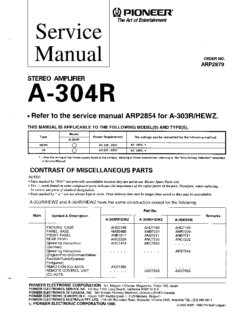 PIONEER A-304R ARP2879 service manual (1st page)