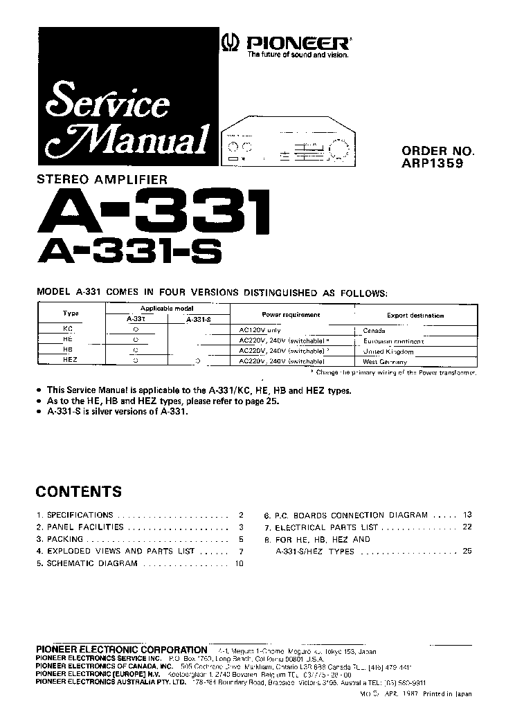 PIONEER A-331 service manual (1st page)