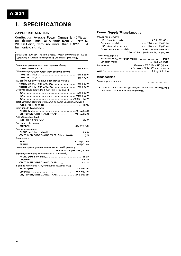 PIONEER A-331 service manual (2nd page)