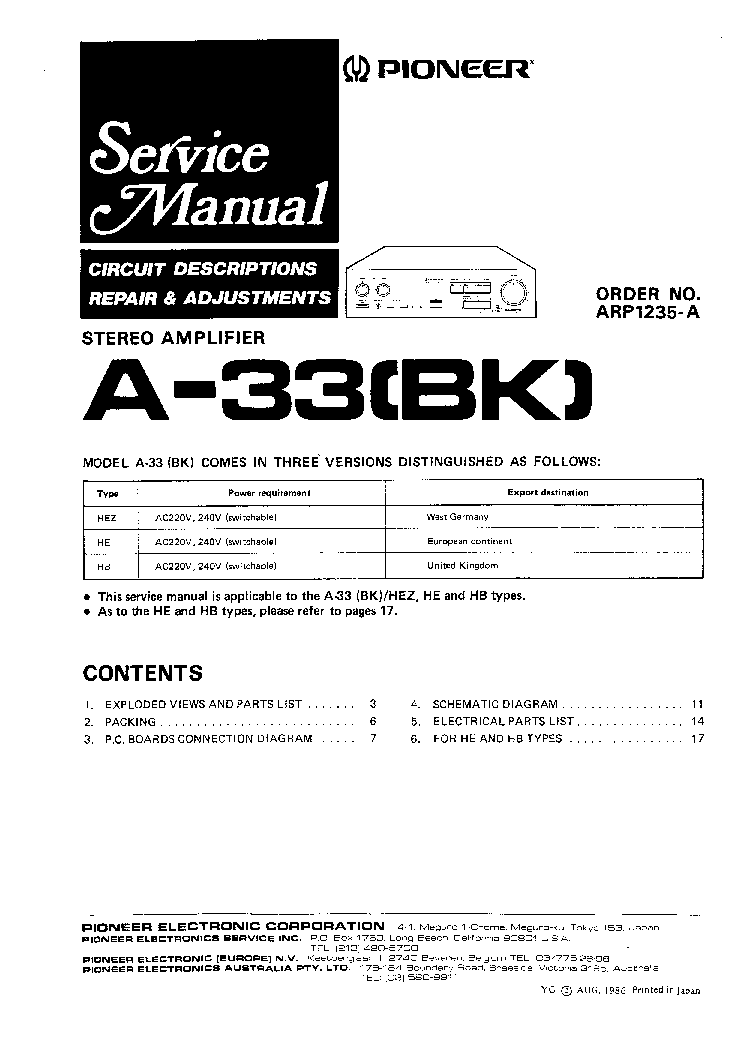 PIONEER A-33 STEREO AMPLIFIER service manual (1st page)
