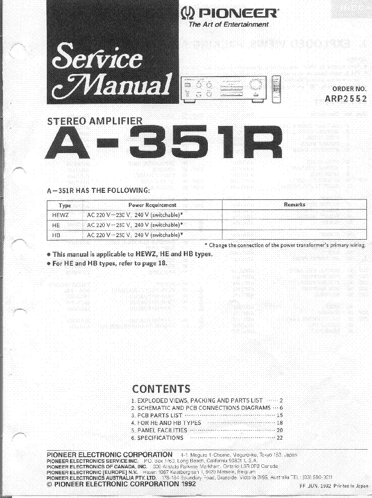 PIONEER A-351R service manual (1st page)
