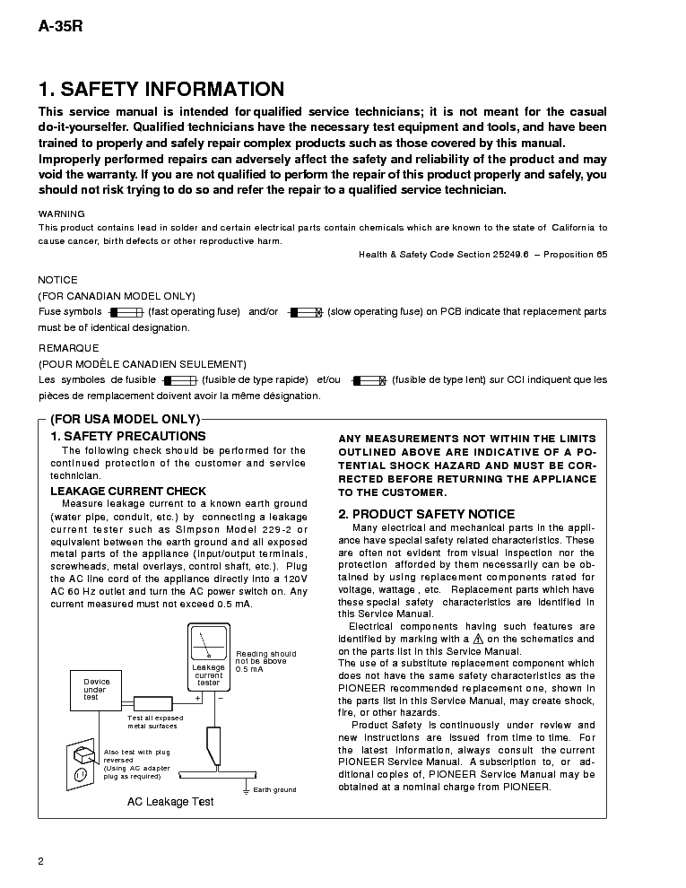 PIONEER A-35R service manual (2nd page)