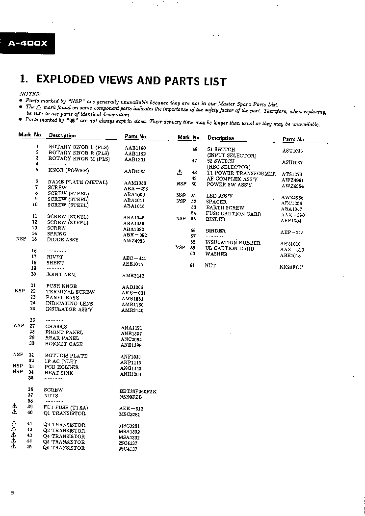 PIONEER A-400X service manual (2nd page)