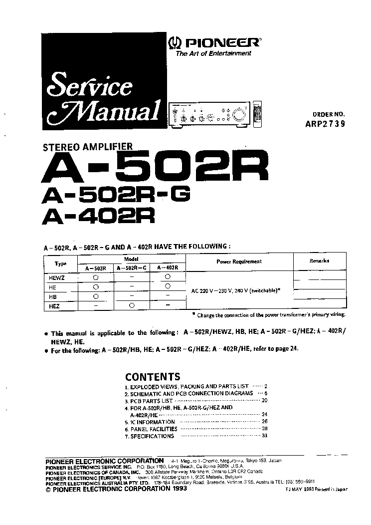 PIONEER A-402R 502R SM service manual (1st page)