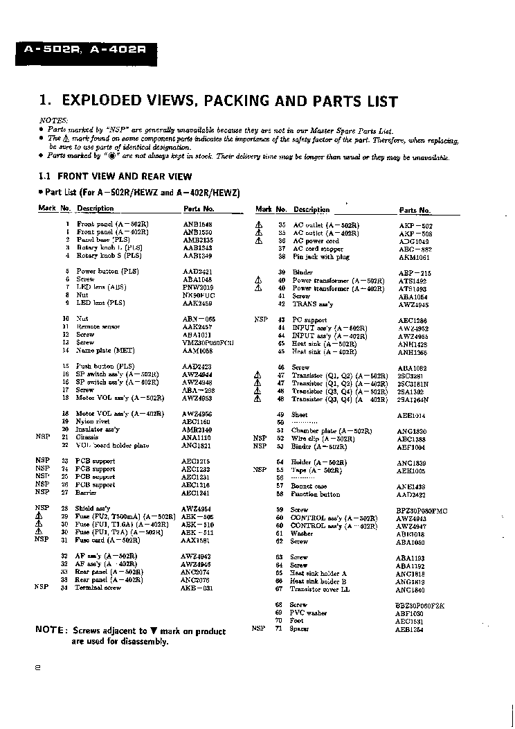 PIONEER A-402R 502R SM service manual (2nd page)