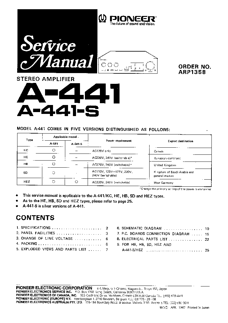 PIONEER A-441-S ARP1358 service manual (1st page)