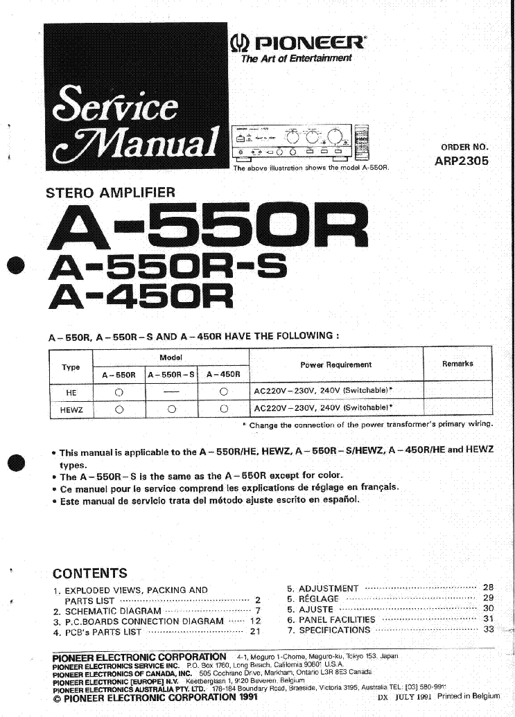 PIONEER A-450 A-550 service manual (1st page)