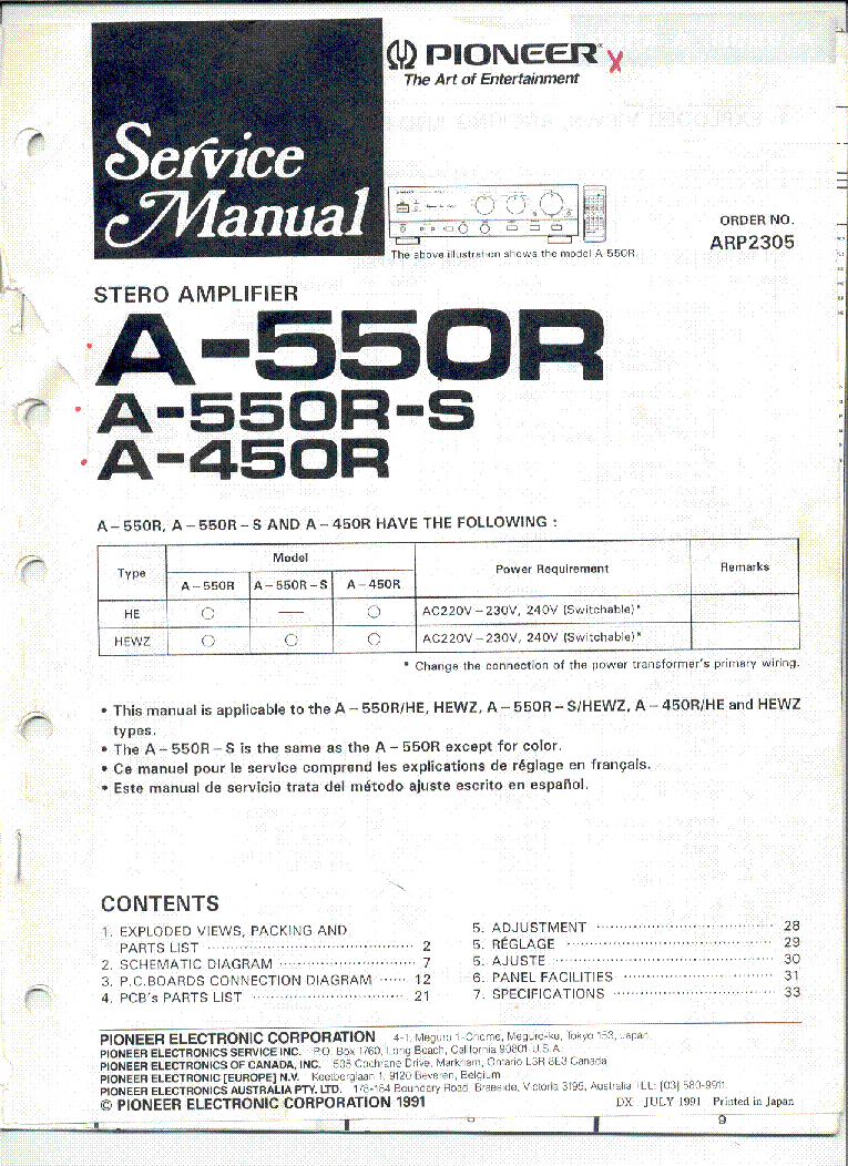 PIONEER A-450R A-550R service manual (1st page)