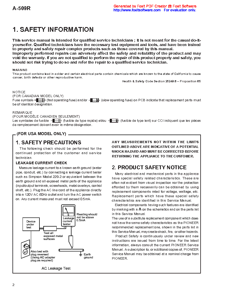PIONEER A-509R SM service manual (2nd page)