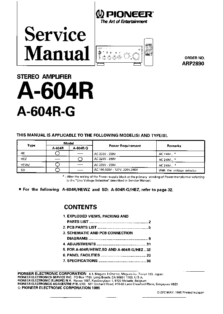 PIONEER A-604R-G ARP2890 service manual (1st page)