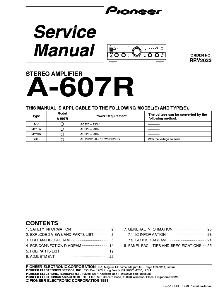 PIONEER A-607R service manual (1st page)