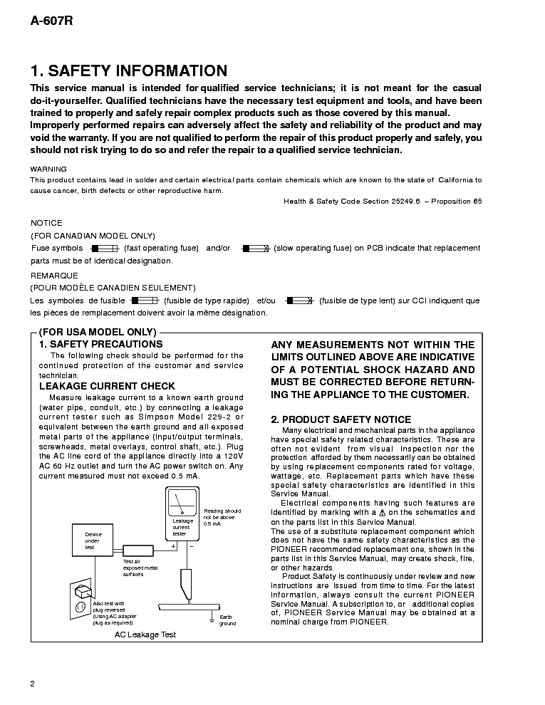 PIONEER A-607R service manual (2nd page)