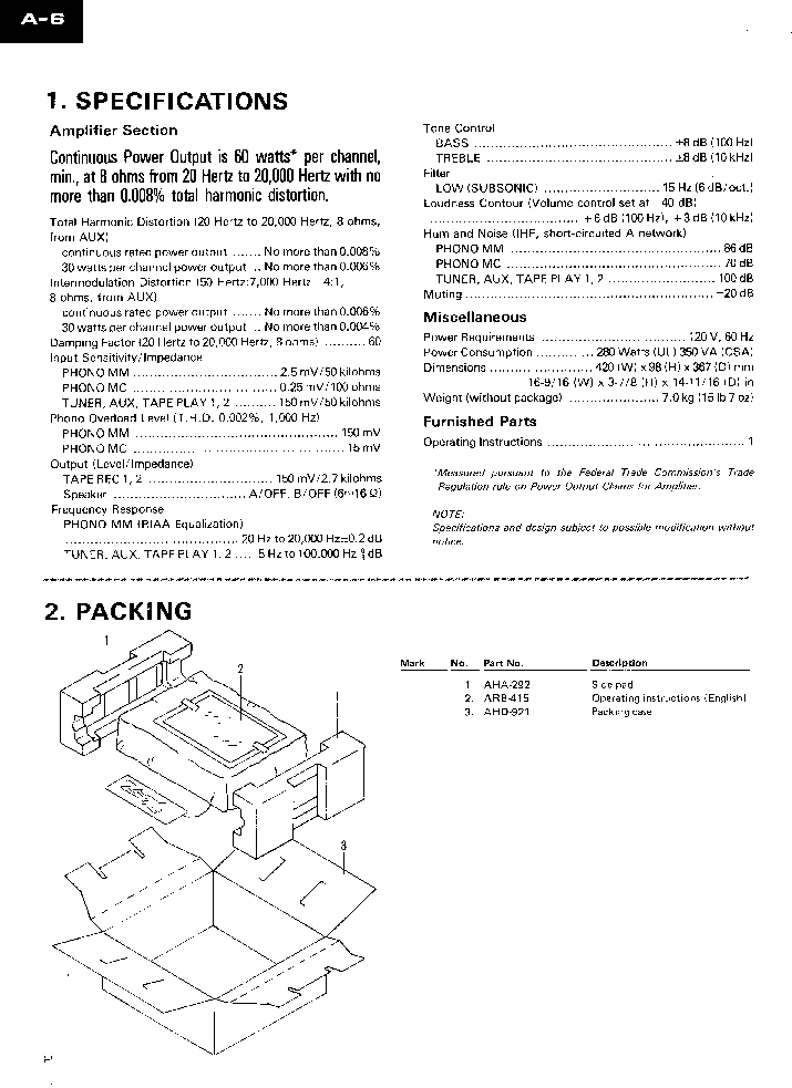 PIONEER A-6 STEREO AMPLIFIER service manual (2nd page)