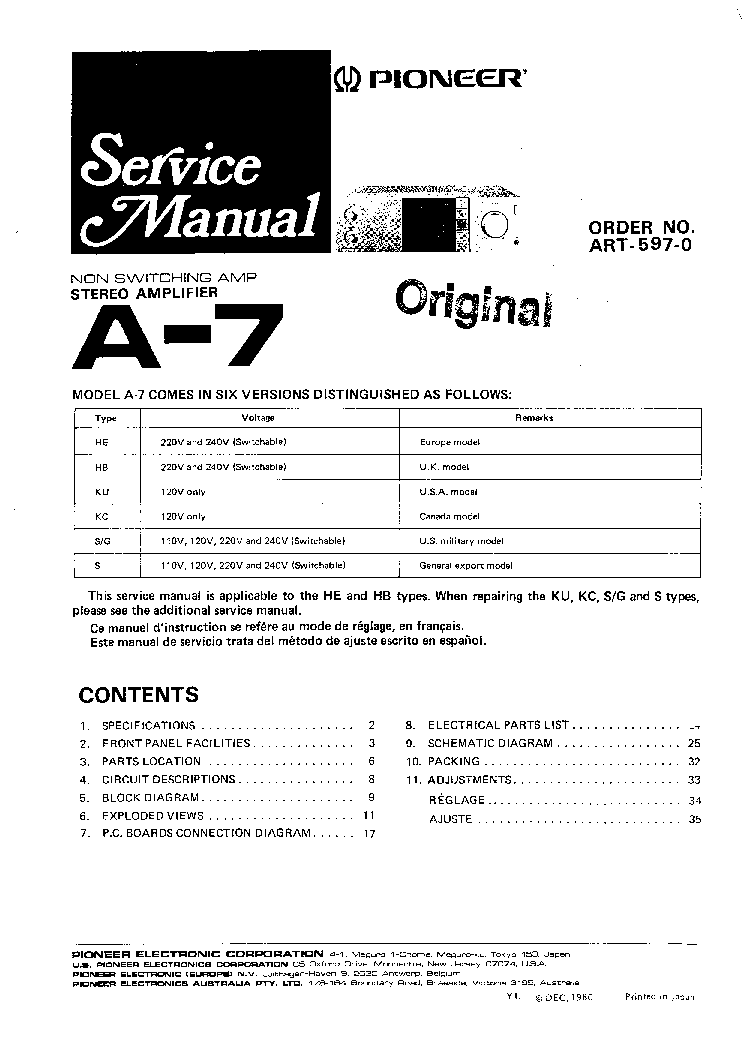 PIONEER A-7 SM service manual (1st page)