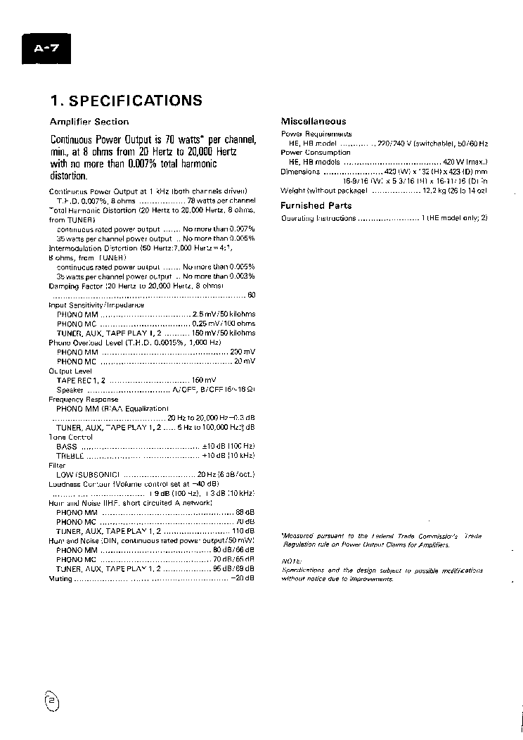 PIONEER A-7 SM service manual (2nd page)