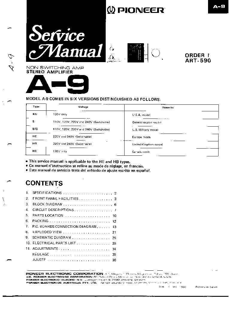 PIONEER A-9 STEREO AMPLIFIER service manual (1st page)