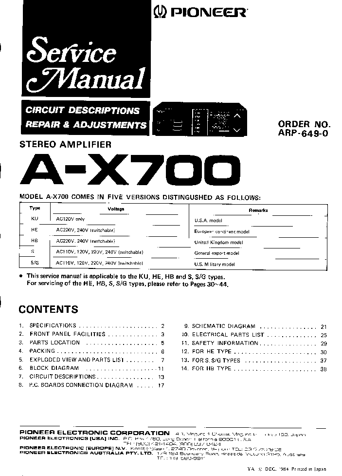 PIONEER A-X700 SM service manual (1st page)