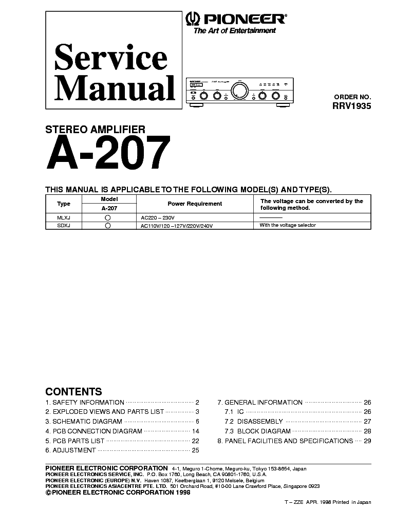 PIONEER A207 service manual (1st page)