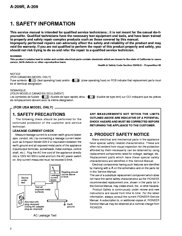 PIONEER A209 A209R-AU service manual (2nd page)