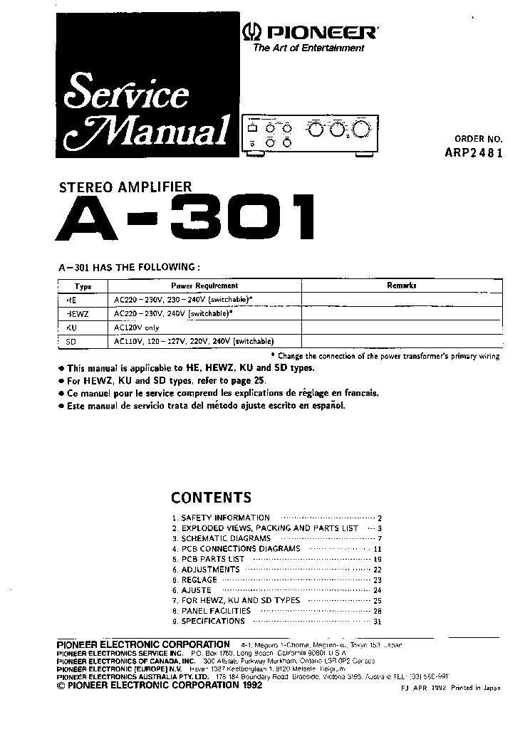 PIONEER A301 service manual (1st page)