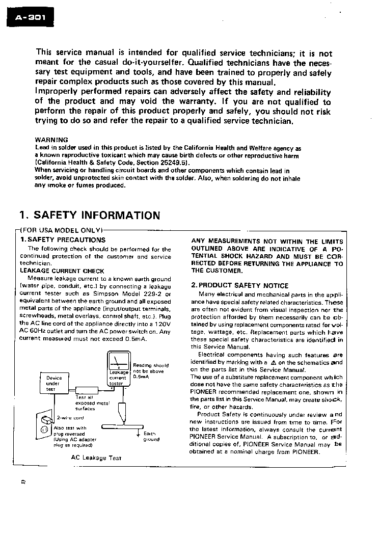 PIONEER A301 service manual (2nd page)