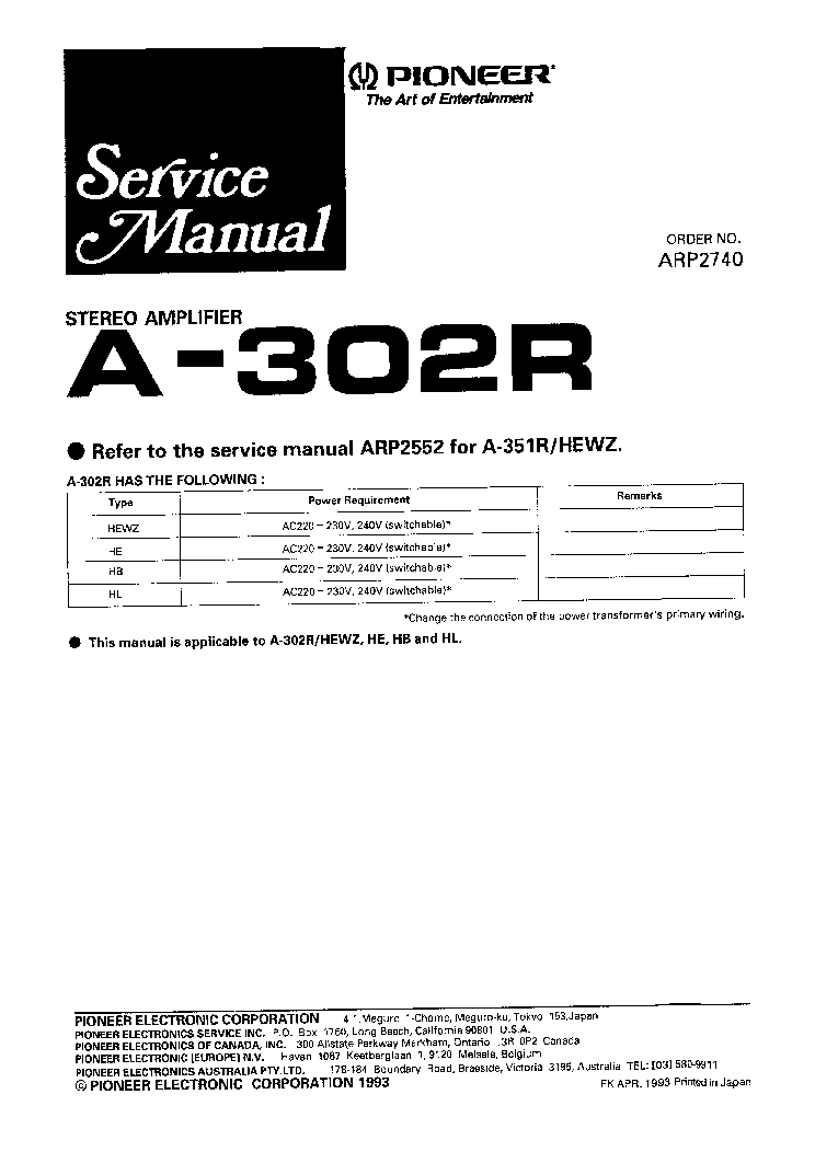 PIONEER A302R service manual (1st page)