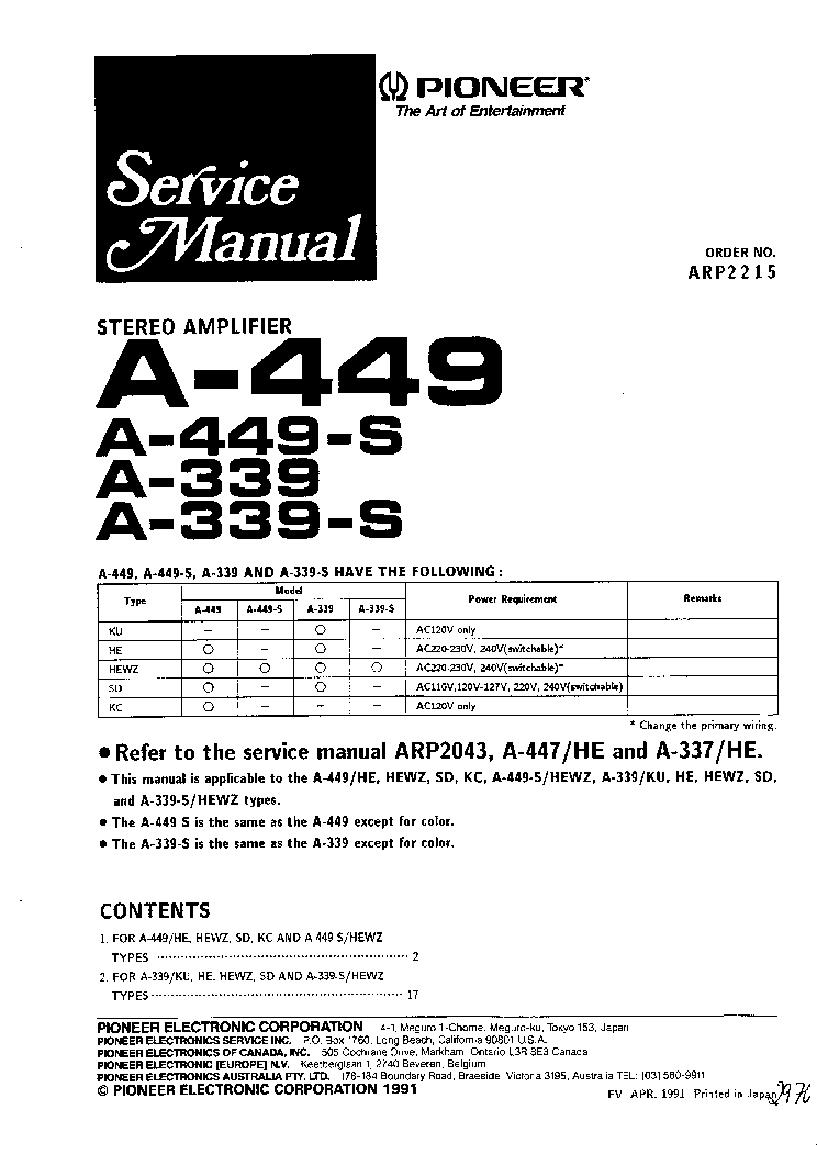 PIONEER A339 A449 SM service manual (1st page)