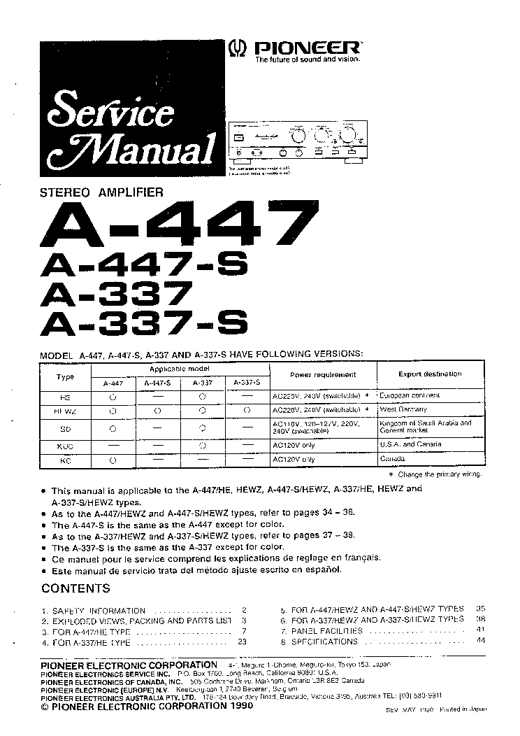 PIONEER A447 service manual (1st page)