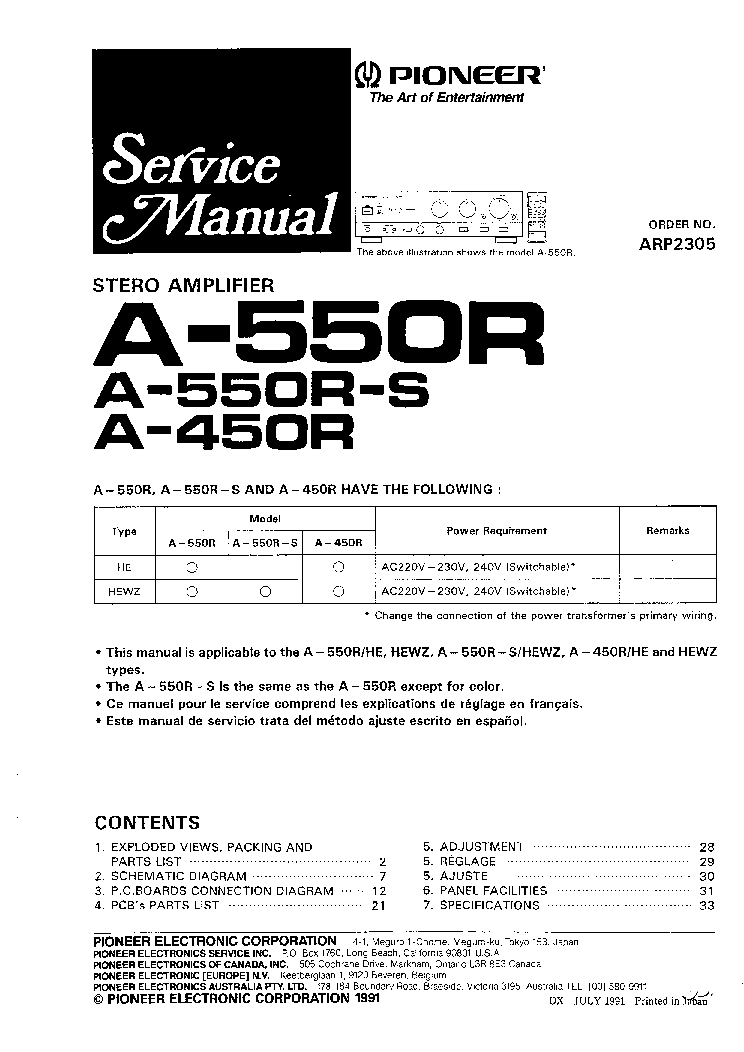 PIONEER A450R A550R service manual (1st page)
