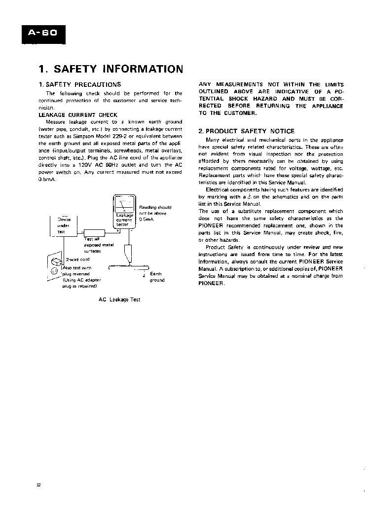 PIONEER A60 service manual (2nd page)