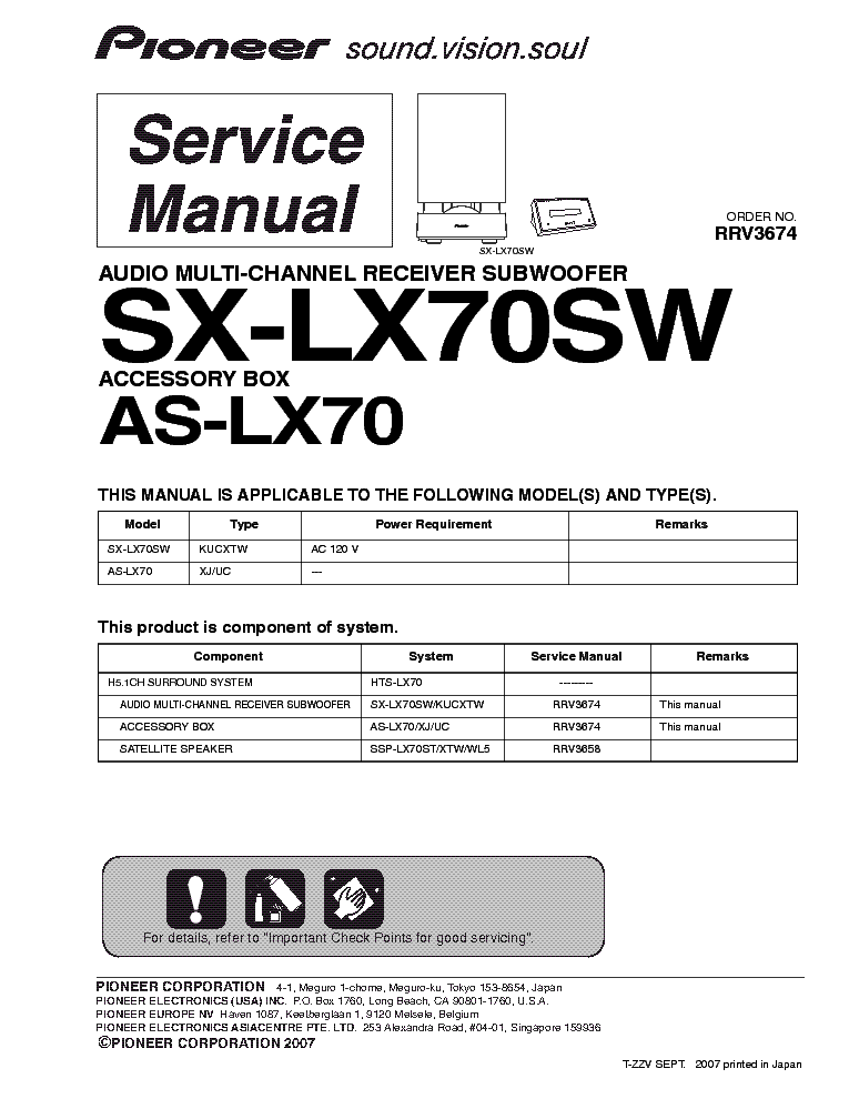 PIONEER AS-LX70 SX-LX70SW SM service manual (1st page)