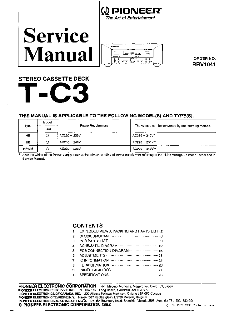 PIONEER AUDIO T-C3 service manual (1st page)