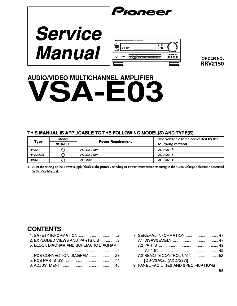 PIONEER AV-MULTI-CHANNEL-AMPLIFIER-VSA-E03 service manual (1st page)
