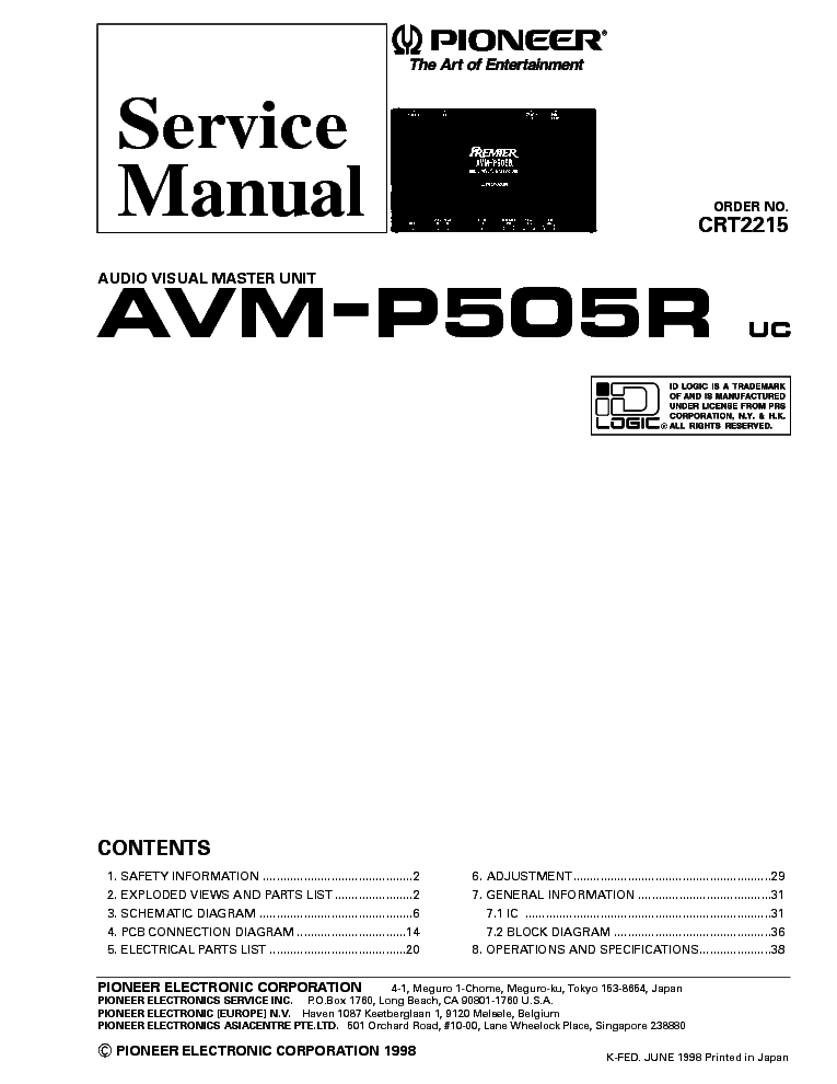 PIONEER AVM-P505R service manual (1st page)