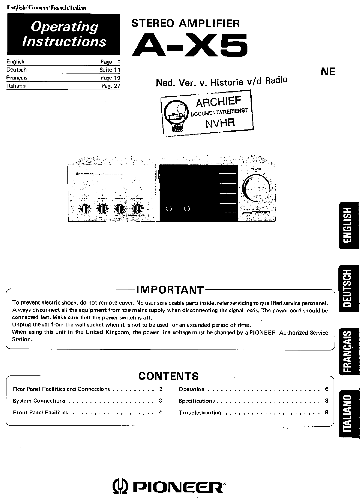 PIONEER AX5 STEREO AMPLIFIER USR SM SCH service manual (1st page)