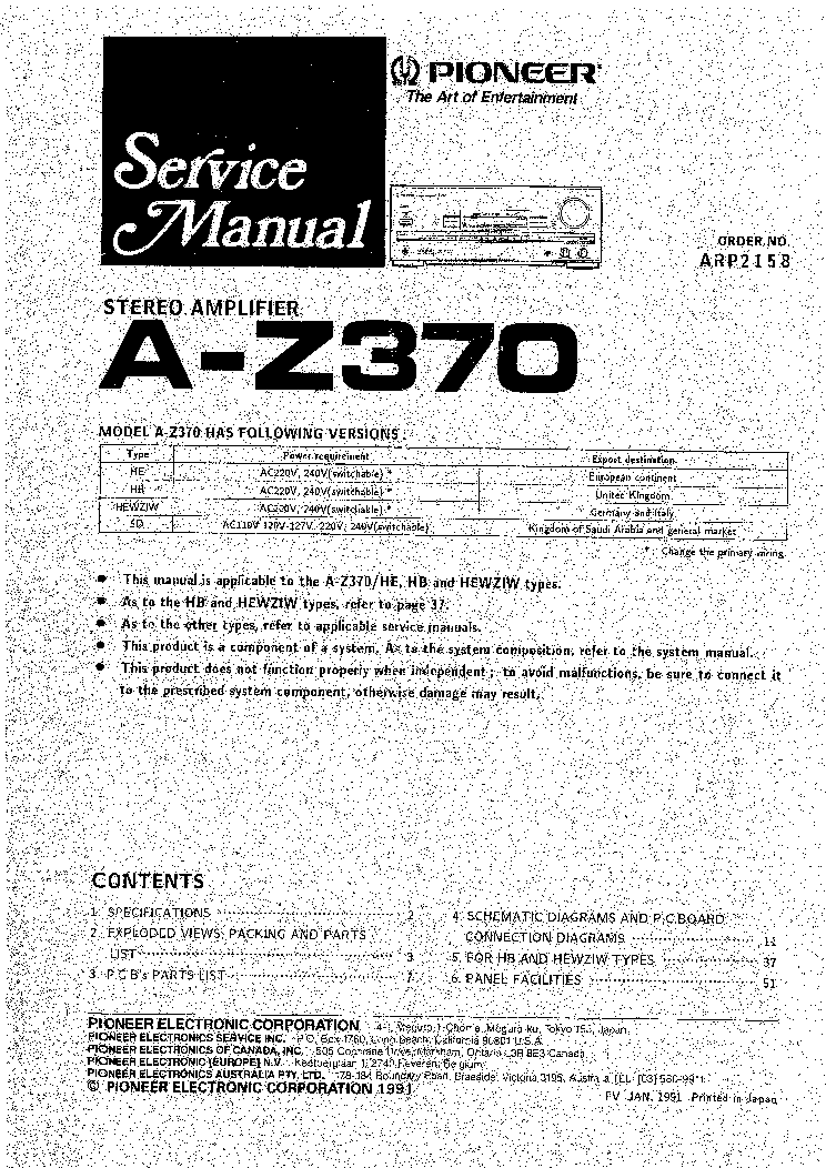 PIONEER AZ370 service manual (1st page)