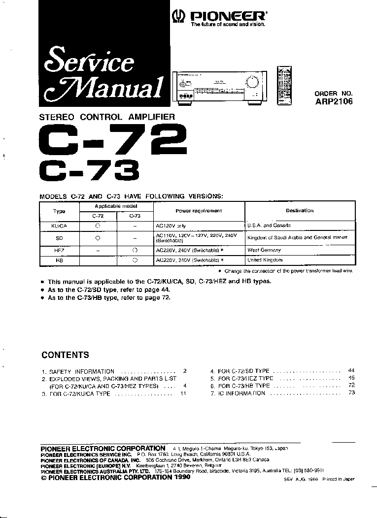 PIONEER C-72 C-73 ARP2106 service manual (1st page)