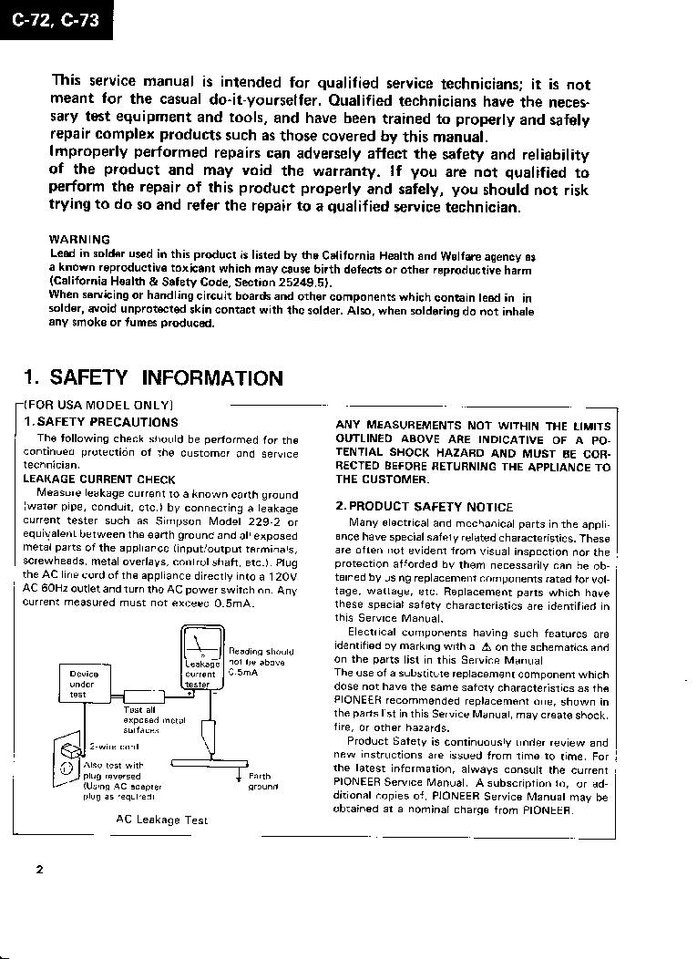 PIONEER C-72 C-73 ARP2106 service manual (2nd page)